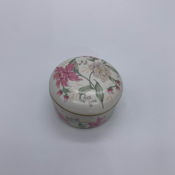 Vintage Prima Otagiri Japan Porcelain Pink White Floral With Gold Rim TrinketBox - Picture 1 of 12